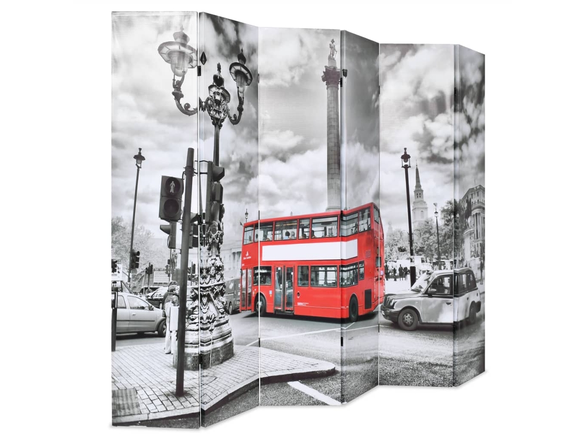 Biombo Divisor | Biombo Separador | Separador De Ambientes Plegable 228x170 Cm Bus Londres Blanco Y Negro