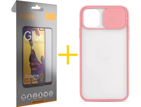 Kit Carcasa y Protector 1 X Cristal Full iPhone 11 Pro Max Skyhe Gel Protection Rosa