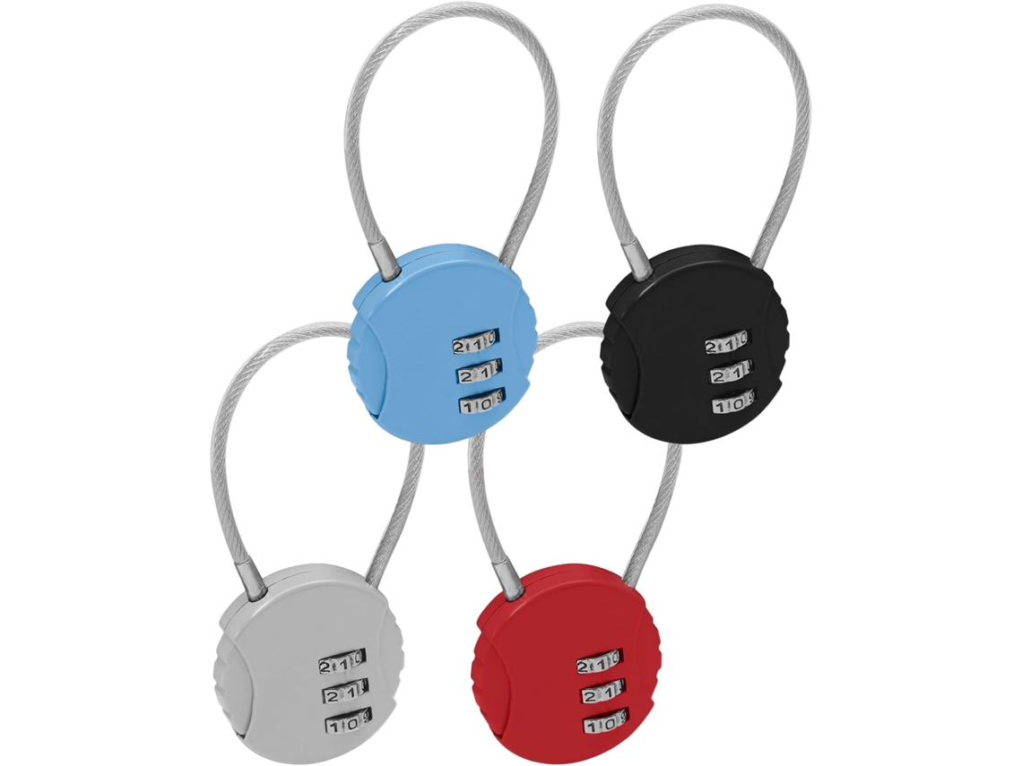 Candado de combinación para equipaje, 4 candados antirrobo de cable redondo, aptos para mochilas y maletas Cuich