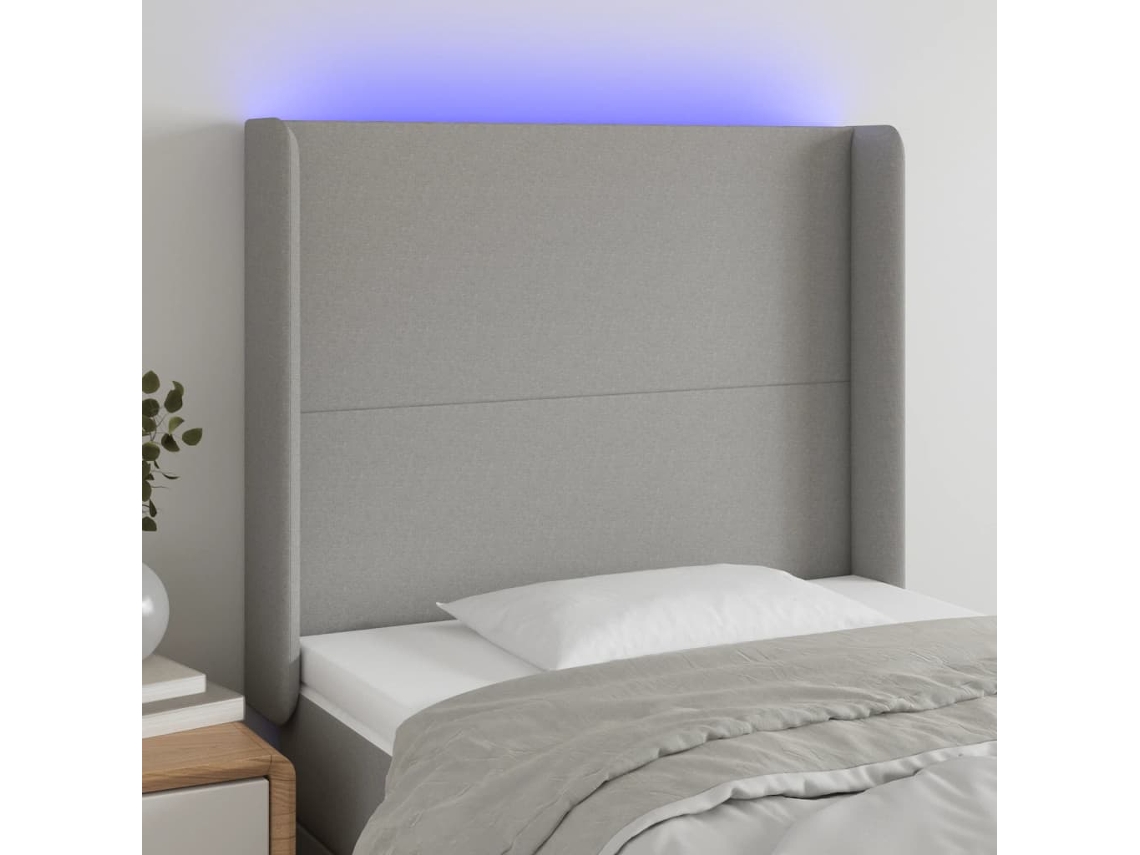 Cabecero con LED de tela gris claro 103x16x118/128 cm