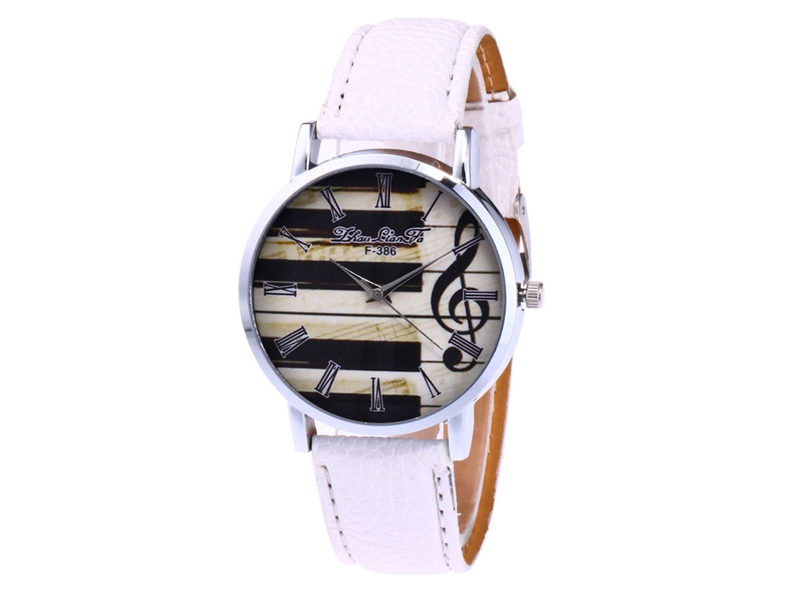 Reloj De Cuarzo Con Correa De Cuero Pu Fashion Dial Redondo Para Mujer Y Hombre Blanco
