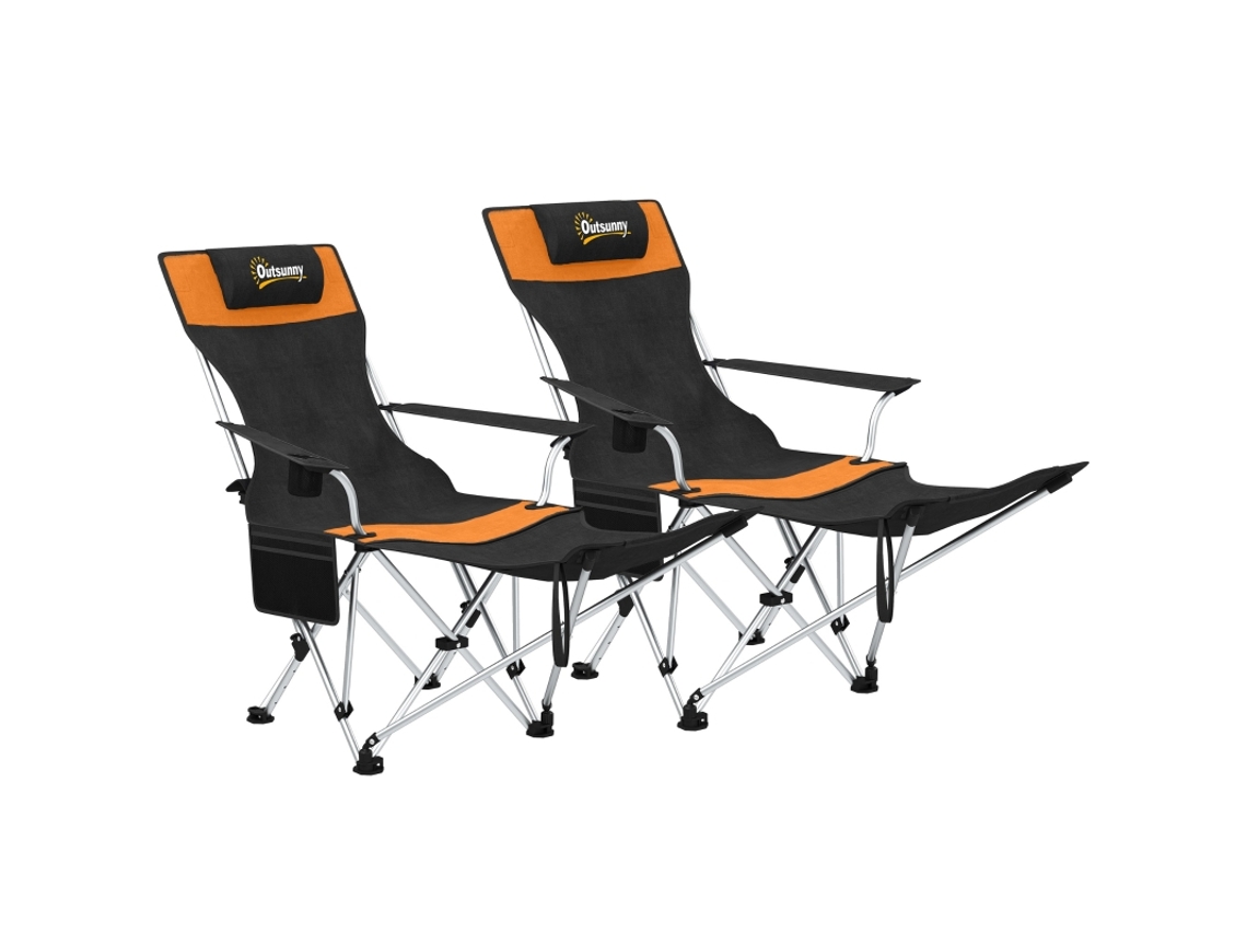 Juego De 2 Sillas Plegables De Camping Con Reposapiés Y Portavasos - Naranja