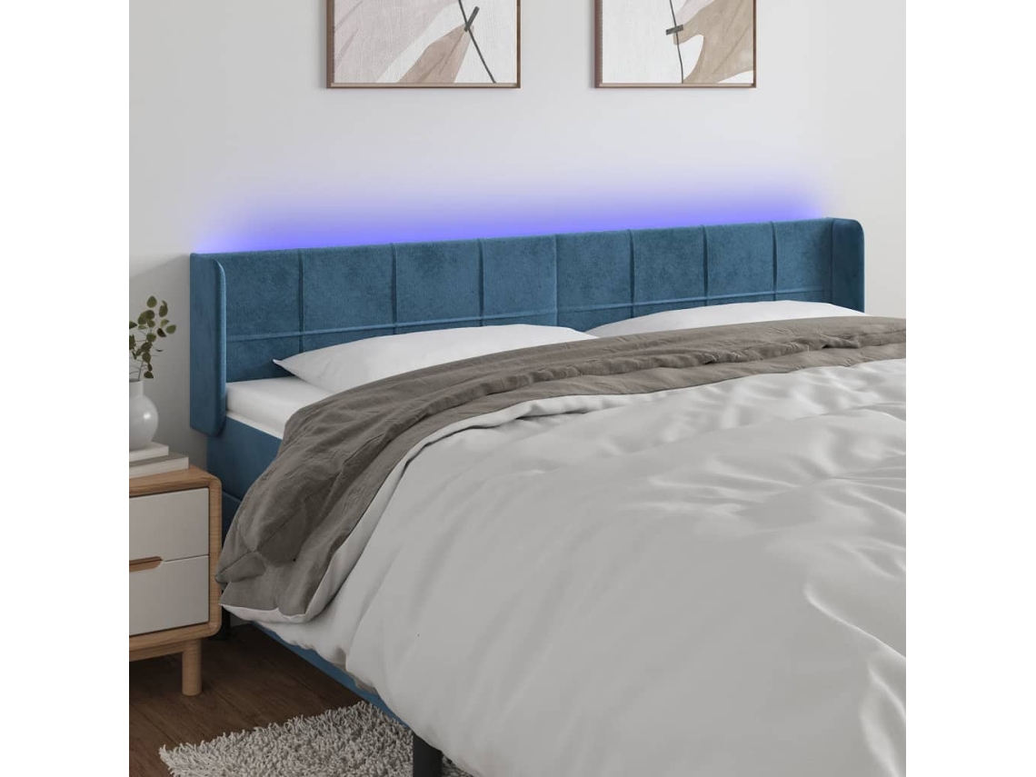 Cabecero Con Led De Terciopelo Azul Oscuro 163x16x78/88 Cm