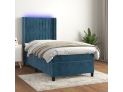 Cama Box Spring Colchón Y Led Terciopelo Azul Oscuro 90x200 Cm