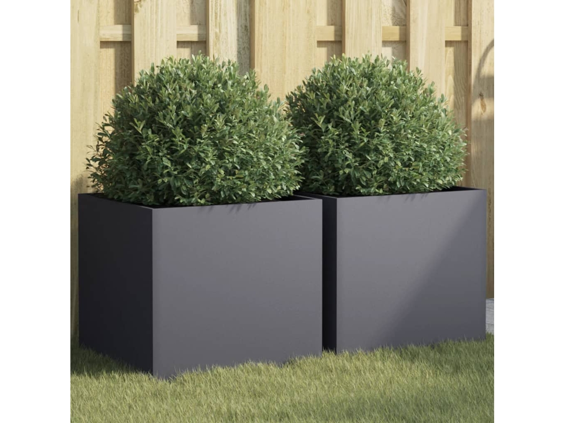 Jarrones/jardineras 2 uds 42x40x39 cm acero antracita Dkd Home Decor