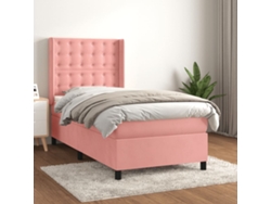 Cama Box Spring Con Colchón Terciopelo Rosa 90x200 Cm