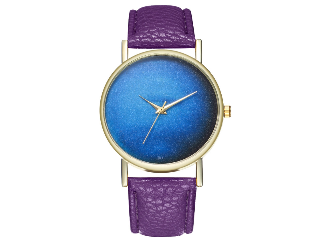 Reloj De Cuarzo Unisex Con Correa De Cuero Pu Estampado Cielo Estrellado Morado