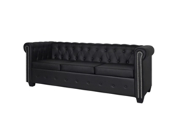 Sofá Chesterfield de 3 plazas en piel sintética negra, DKD HOME DECOR