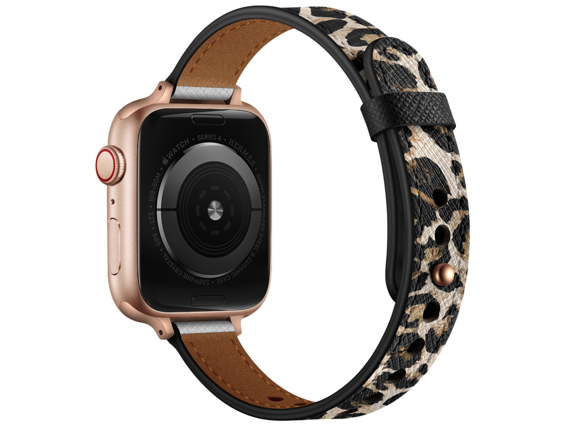 Correa de piel auténtica con estampado de leopardo para Apple Watch de 42/44/45/49 mm XIAOMOYU