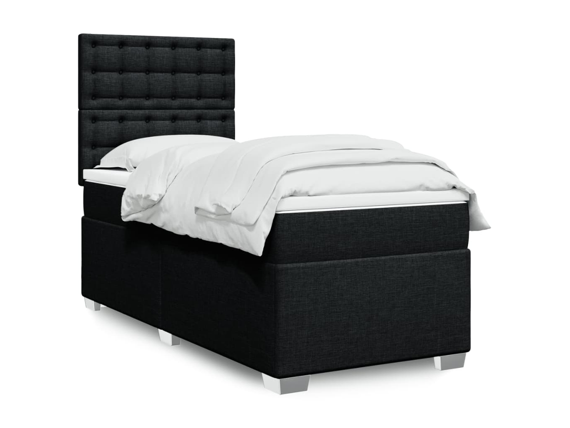 Cama Box Spring Con Colchón Tela Negro 100x200 Cm