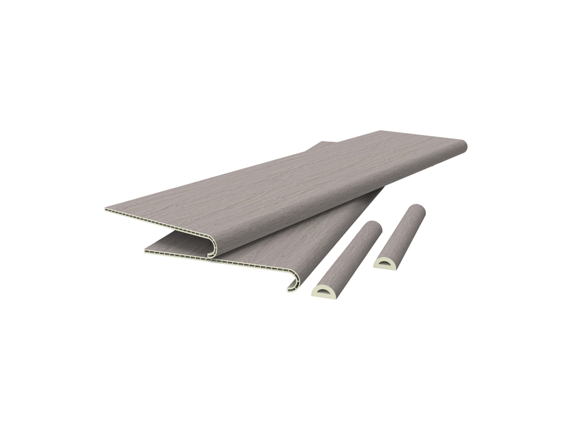 Juego de 8 cubreescaleras de PVC gris ceniza 120x32x4,6 cm NEU.HOLZ