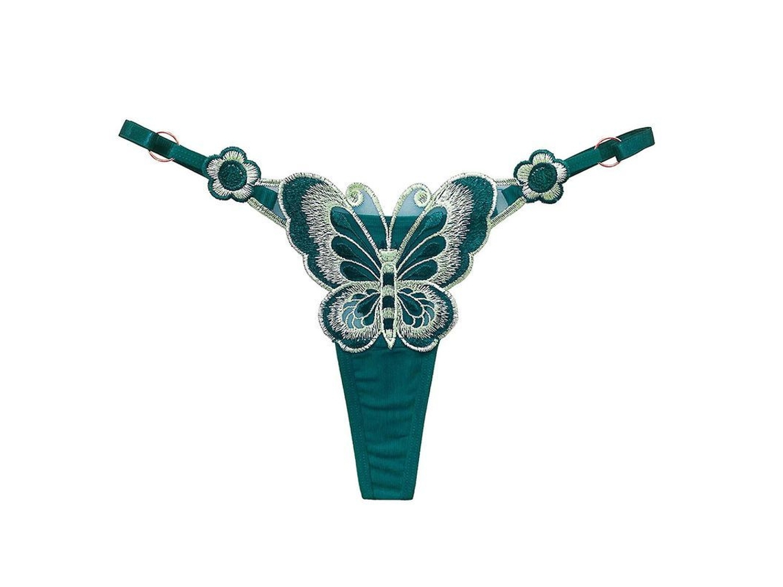 Fasst-tanga G-string Para Mujer Con Anillo De Metal Y Bordado De Mariposas Ajustable Sexy Interior De Nylon