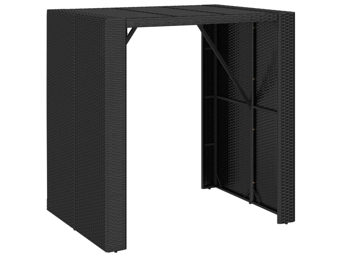 Mesa De Bar Con Superficie De Vidrio VIDAXL Negro Poli Ratán (105x80x110 cm)