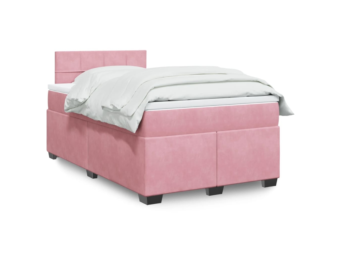 Cama Box Spring Con Colchón Terciopelo Rosa 120x200 Cm