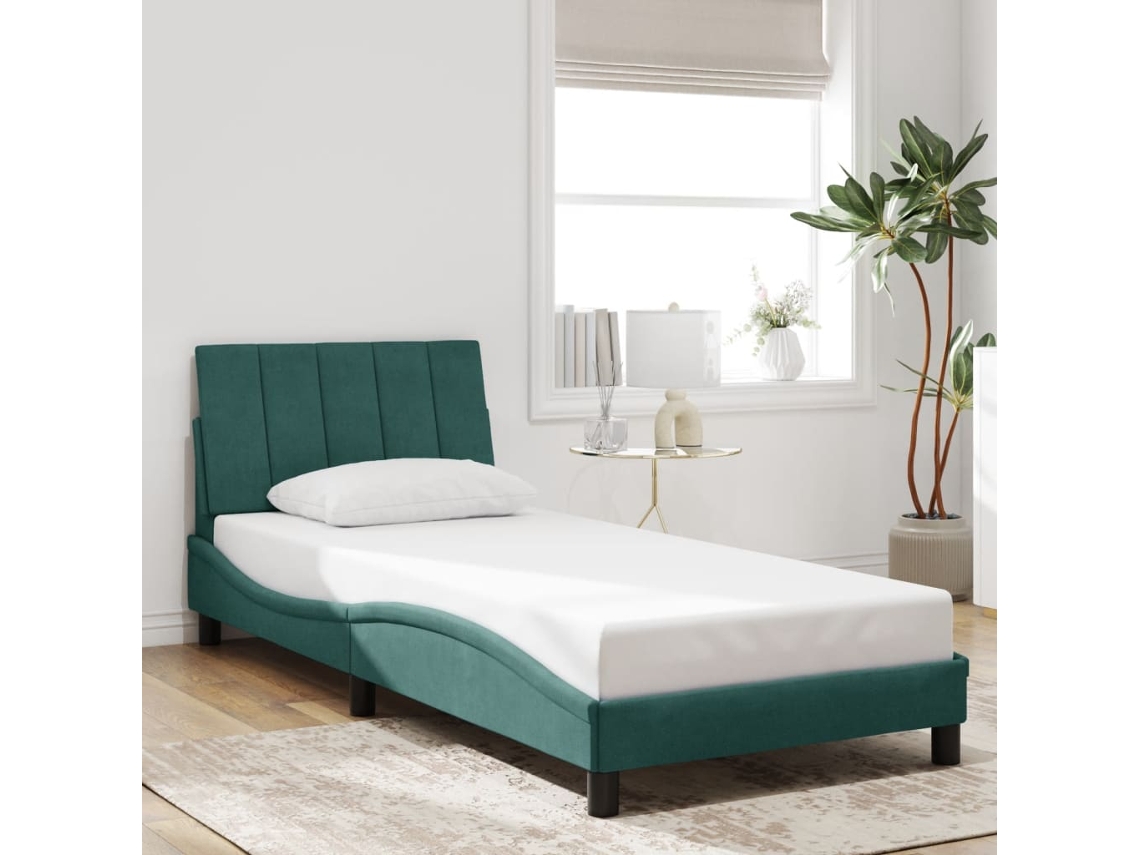 Estructura De Cama Sin Colchón Terciopelo Verde Oscuro 80x200cm
