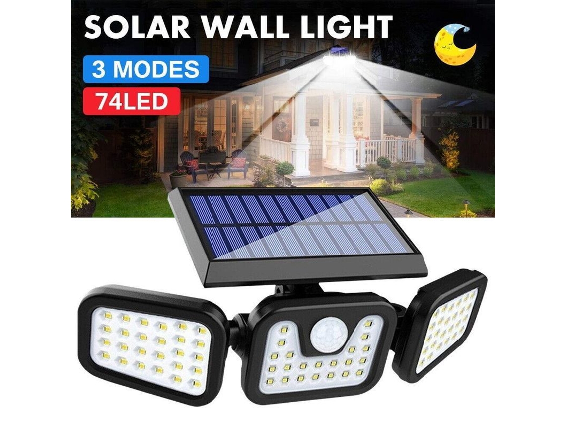 Aplique Solar De Pared Con Sensor De Movimiento Pir, 74 Led, Ip65, Para Jardín Y Seguridad Exterior.