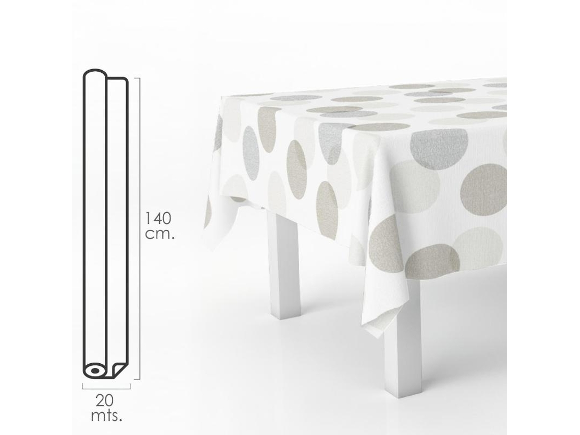 Mantel Hule Rectangular Circulos Beis. Impermeable Antimanchas PVC 140 cm x 20 metros. Rollo Recortable. Interior y Exterior ORYX