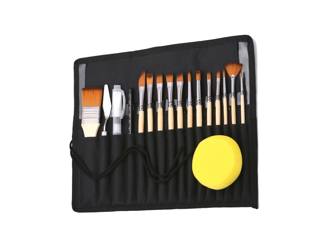 (18 Piezas/juego, Mango Negro) Pinceles De Nailon Bicolor Bamboo Pavilion Para Pintura Y Acuarela Con Bolsa De Tela