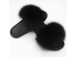 2026-pantuflas De Piel De Zorro Para Mujeres Con Punta Abierta Suaves Y Antideslizantes Para Interior Y Exterior 40-41 Negro