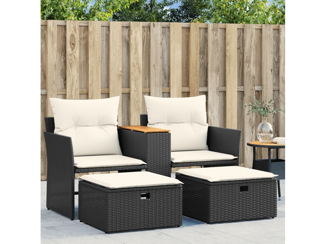 Sofá de jardín de 2 plazas con bancos en mimbre negro, Dkd Home Decor