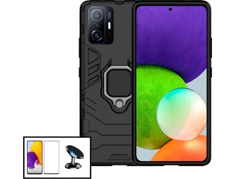 Kit Protector de Cristal Templado 5D Full Cover, Funda 3X1 Military Defender y Soporte Magnético de Coche Xiaomi Mi 11T Pro PHONECARE Negro