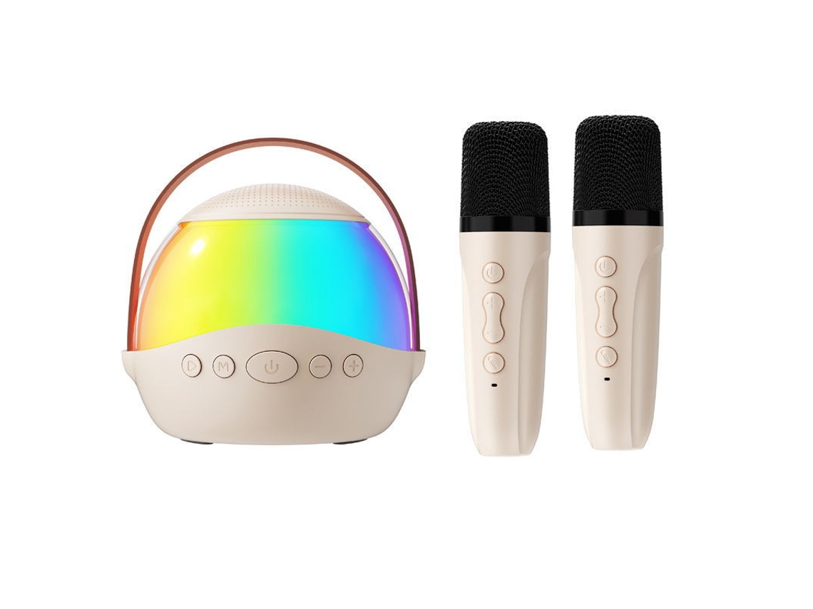 Altavoz Bluetooth Con Dos Micrófonos Inalámbricos Para Karaoke En Exteriores - Color Blanco Roto