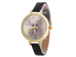 Reloj De Pulsera De Cuarzo Para Mujer Con Correa De Pu Con Estampado De Ciervo Zlf0485-c Negro