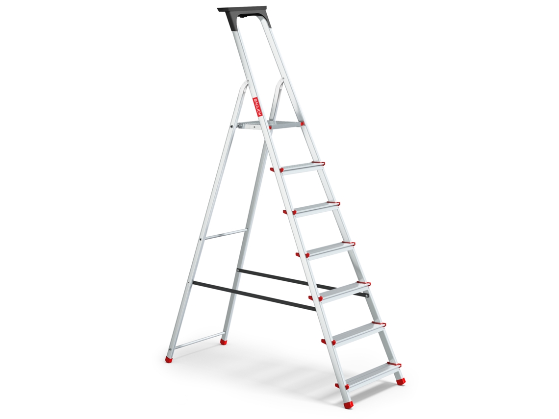 Escalera Doméstica De Aluminio, 7 Peldaños, Plegable, Con Estante, Capacidad De Carga 125 Kg, Baulich