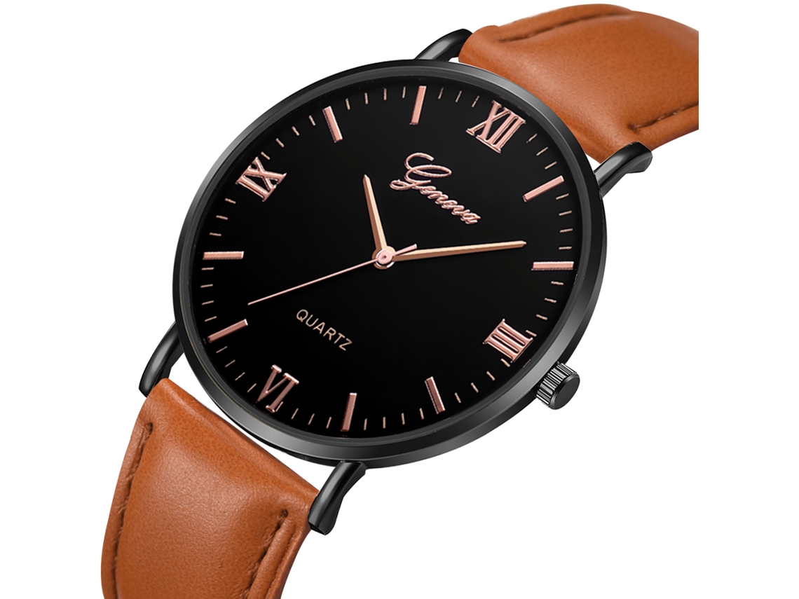 Reloj Unisex De Cuarzo Para Hombre/mujer Con Correa De Pu, Esfera Redonda, Cristal, Estilo Casual Y Moderno.