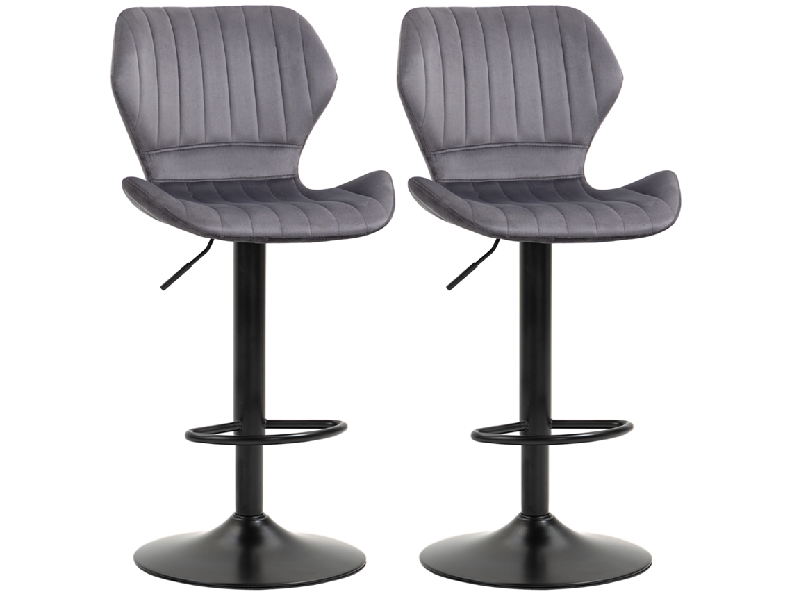 Juego De 2 Taburetes Altos Con Altura Regulable Y Asiento Ergonómico De Color Gris.