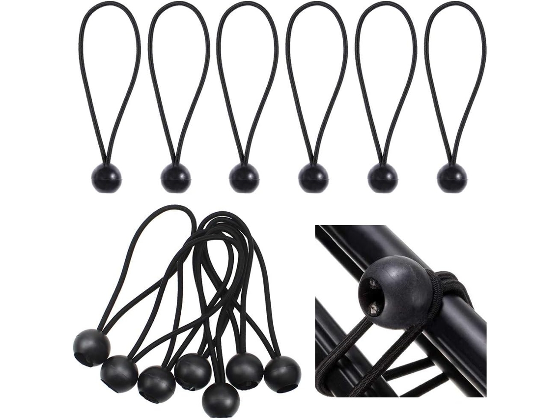 MEOIRUERY Cordón negro con bola negra para sujeción en exteriores, cuerda elástica de látex resistente a los rayos UV, ideal para lonas, carpas, toldos y mucho 