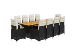 Maison Exclusive - Set De Mesa Y Sillas De Jardín Y Cojines 11 Pzas Ratán Pe Negro