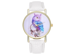 Reloj De Pulsera De Moda Para Mujer Con Estampado De Búho Y Bisel Redondo En Aleación De Metal Blanco.