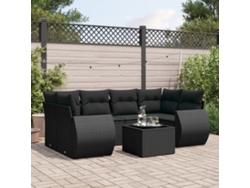 Conjunto de sofá de jardín de 7 piezas con cojines de mimbre negro de DKD Home Decor