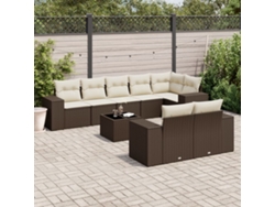 Conjunto de sofá de jardín de 9 piezas con cojines de mimbre marrón de DKD Home Decor
