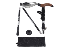 Bastón De Trekking Ligero Plegable En 5 Partes Con Mango Curvo Para Actividades Al Aire Libre - Negro
