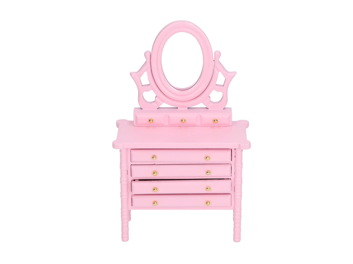 Dan26-mesa De Maquillaje Miniatura De Madera Para Casita De Muñecas 1:12 Con Espejo Rosa Alta Simulación