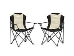 Conjunto De 2 Sillas Plegables Camping Acolchado Con Respaldo Alto Portavasos Y Bolsas De Transporte Crema Y Negro