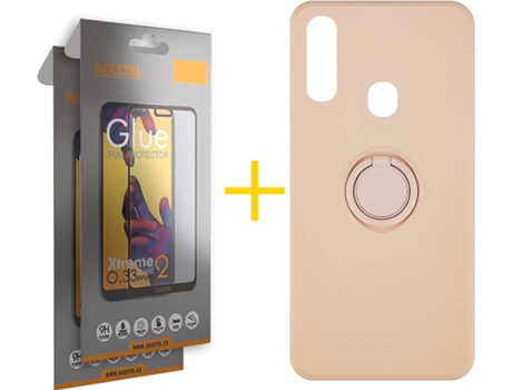 Carcasa + 2 Protectores de Pantalla para Samsung Galaxy A20e ACCETEL Rosa Pastel