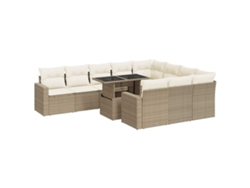 Maison Exclusive - Conjunto de sofá de jardín de 11 piezas con cojines de mimbre, color beige