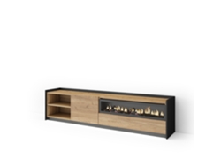 Mueble Tv, Televisión, 207x37x50cm, Para Tv Hasta 80", Chimenea Eléctrica, Led, Roble Y Negro