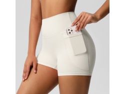 Pantalones Cortos De Yoga Para Mujer Con Bolsillo Lateral Para Teléfono Móvil, Cintura Alta, Para Yoga Y Ejercicio Físico (blanco Marfil), Talla Xl Czhhmart