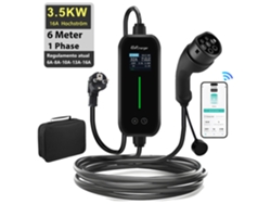 Carregador Portátil Junsun 3.68kw Monofásico, Ficha Schuko (6a-16a Ajustável), Tipo 2, Com App