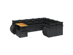 Conjunto 10 de sofás de jardín VIDAXL cojines ratán sintético negro