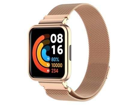 Correa de reloj inteligente para Xiaomi Redmi Watch 2 de acero inoxidable con marco de reloj (oro rosa)