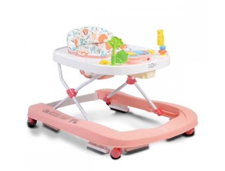 Andador con bandeja musical y juguetes ZOO pink MONI