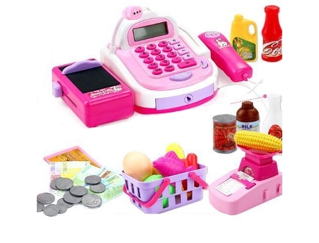 Multifunción, Caja Registradora Electrónica, Juguete Para Mostrador de Caja de Supermercado 47 Piezas-D