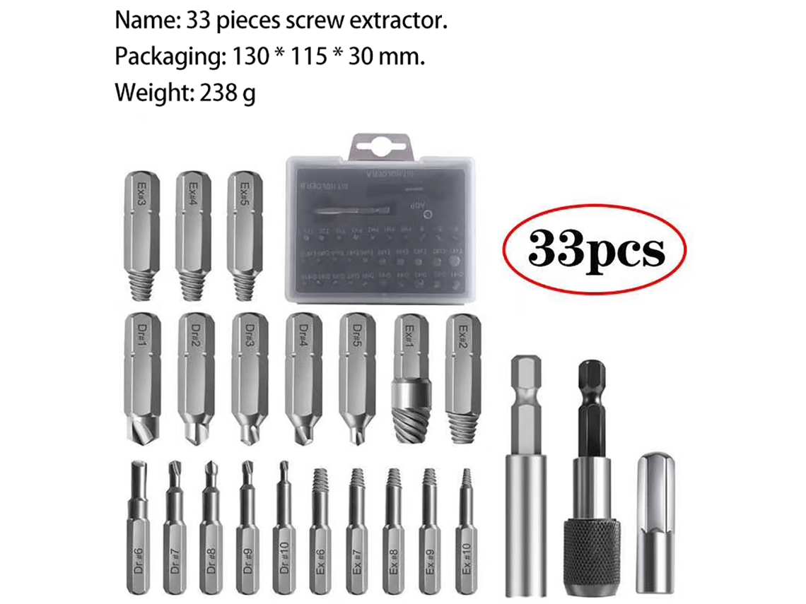 Conjunto De 33 Extractores De Parafusos Danificados E Desgastados, Extractor Universal De Parafusos Quebrados Hss