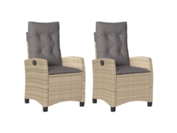 Juego de 2 sillas de jardín reclinables con cojines, beige mixto, EXCLUSIVA MAISON