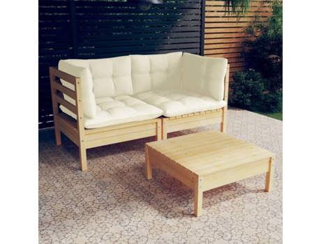 Conjunto 3 Muebles de jardín VIDAXL cojines madera de pino crema